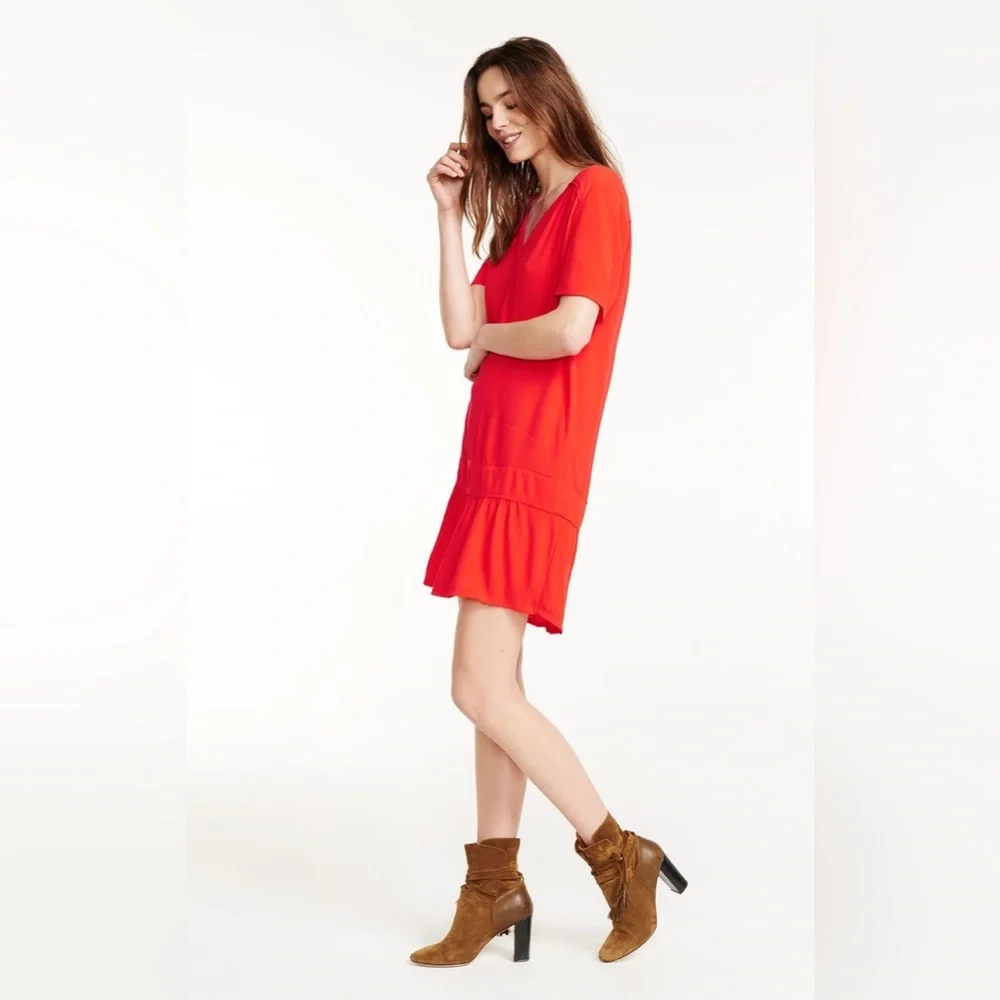 ba&sh Red Short Ruffle-Hem Mini Dress - Picture 1 of 6